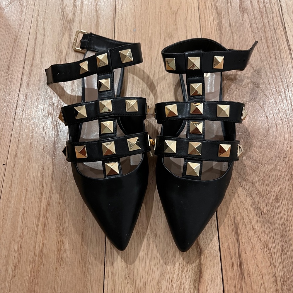 Studded flats with ankle strap
